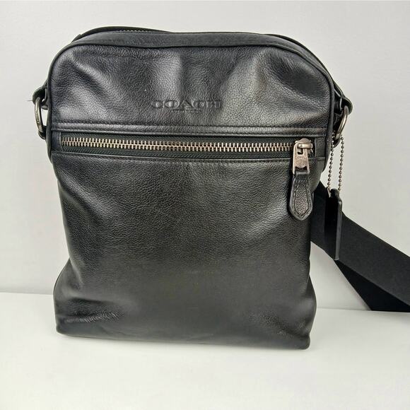 Coach Men's Houston Flight Bag Crossbody Bag In Pebbled Black Leather - Picture 3 of 10